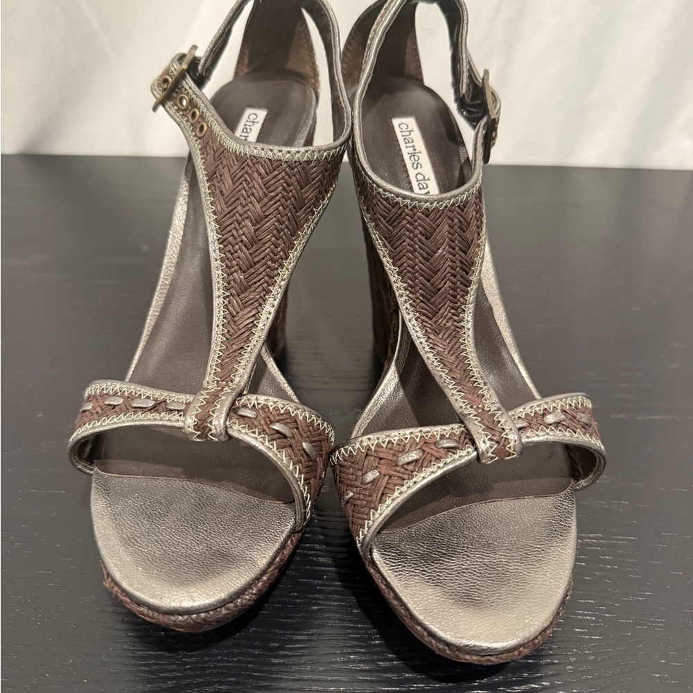 Charles David Brown Sandals with Wedge Heel